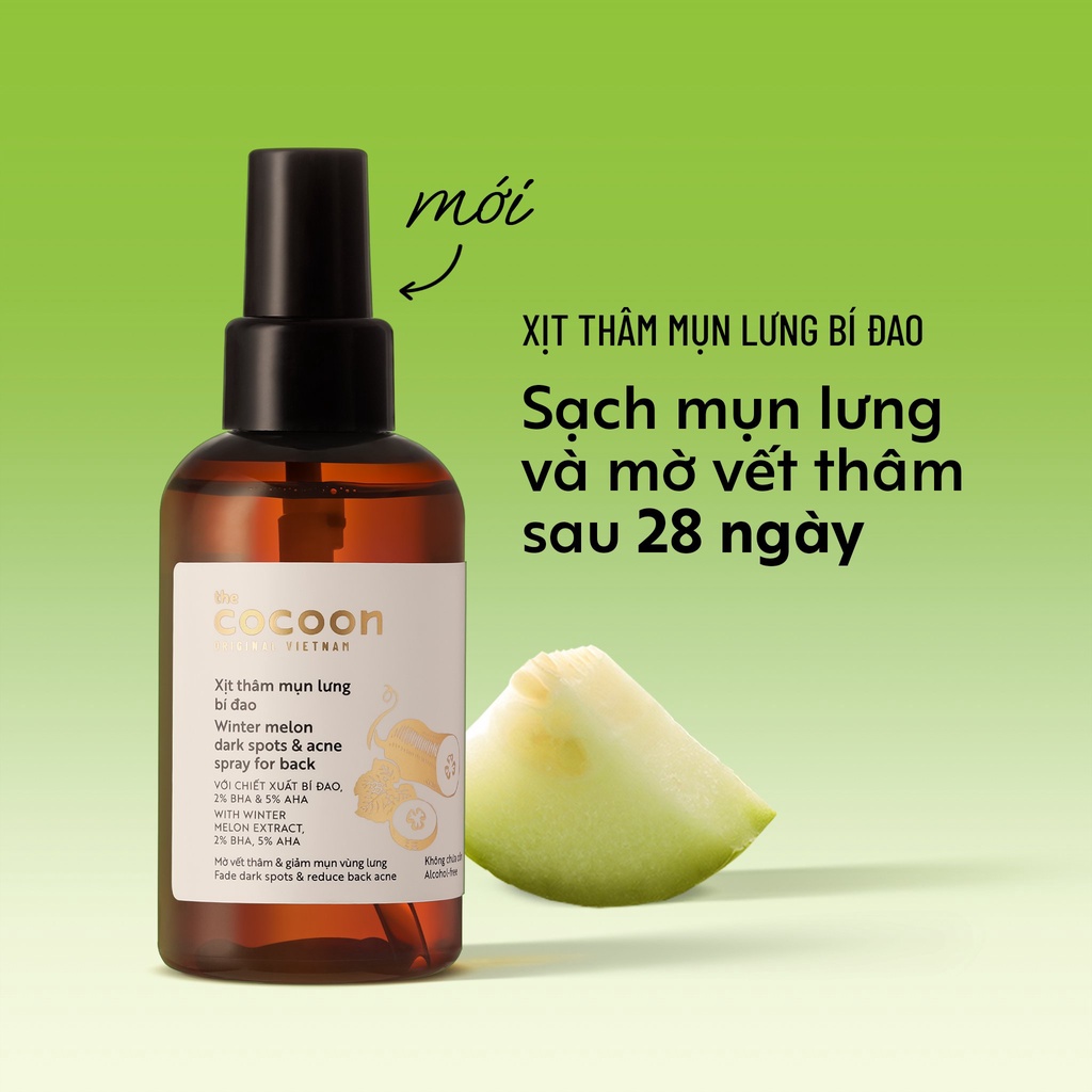 Xịt thâm mụn lưng bí đao Cocoon, giảm thâm mụn, mịn màng da 140ml - HUNOXA