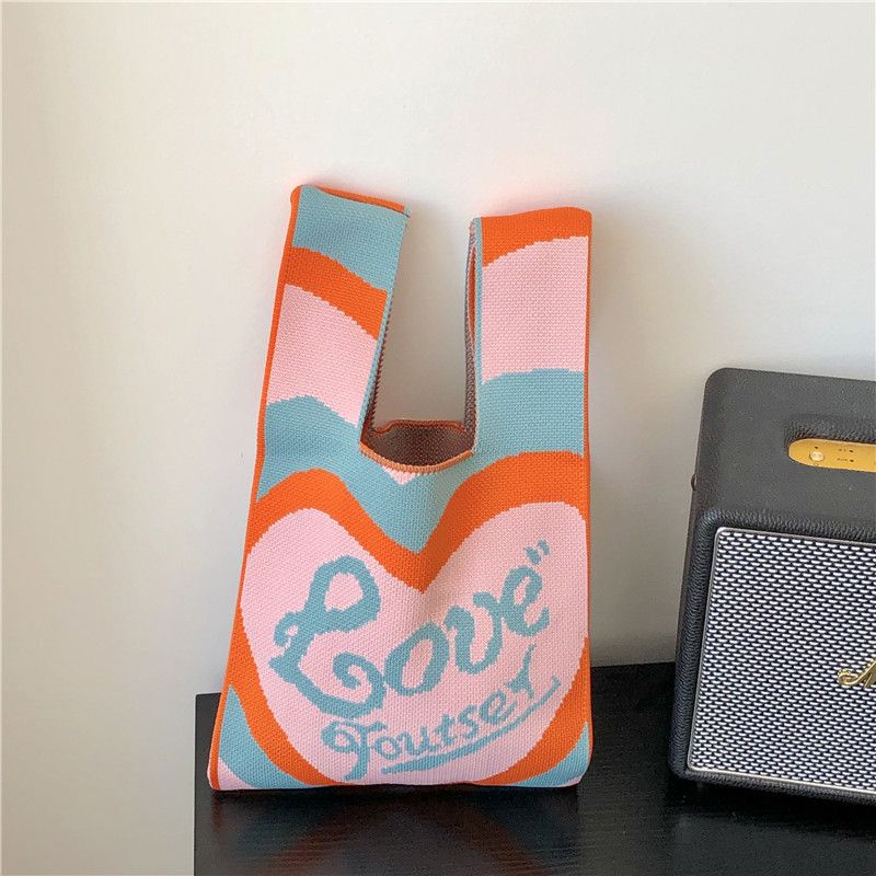 Túi Tote Đeo Dưới Cánh Tay Dệt Kim Thiết Kế Trái Tim Đôi Thời Trang Mùa Hè Hàng Mới 2022 Dành Cho Bạn Nữ