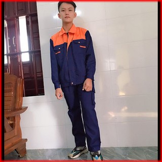 Bộ đồ kaki loại dày nam nữ bảo hộ lao động SHUNI007B màu than phối cam