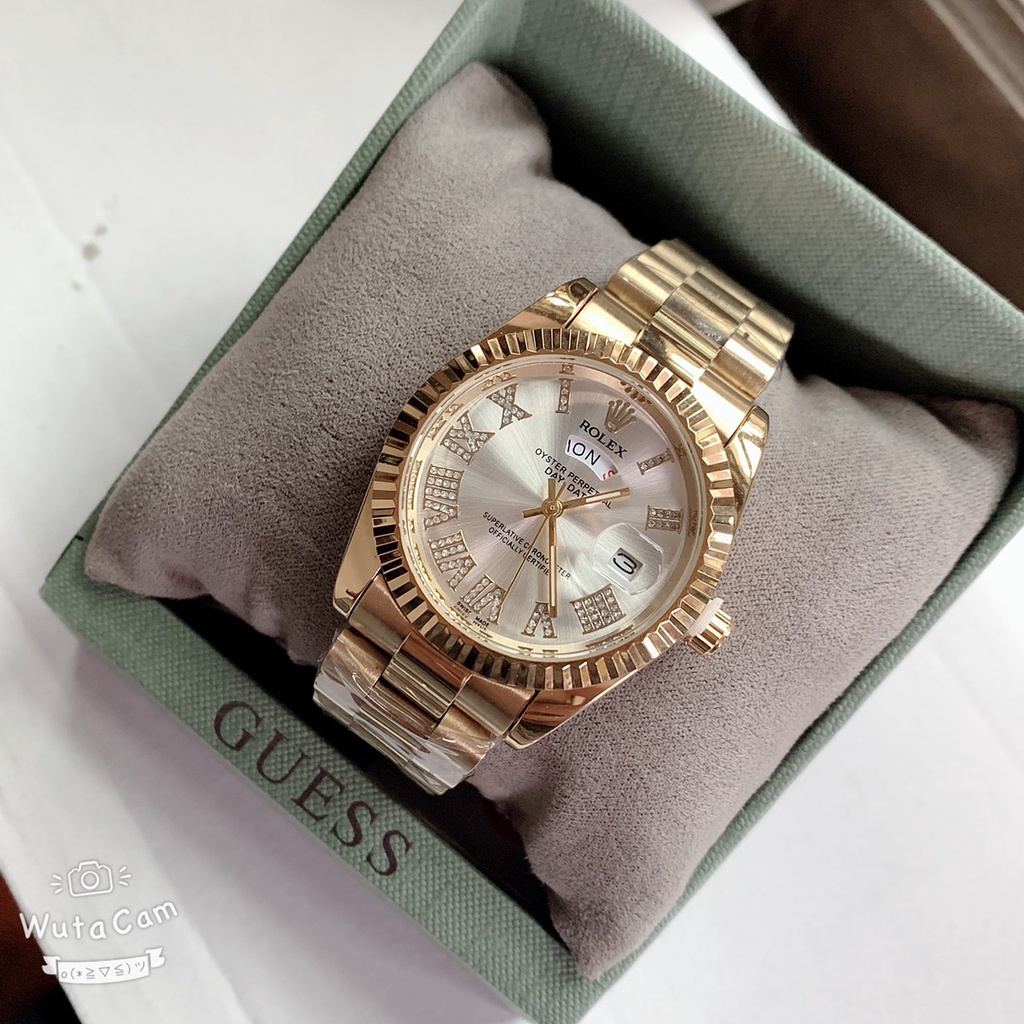 Đồng hồ thời trang nữ Rolex đeo tay dây thép không gỉ đính đá sang trọng dây kim loại mạ vàng chống nước chống xước | BigBuy360 - bigbuy360.vn