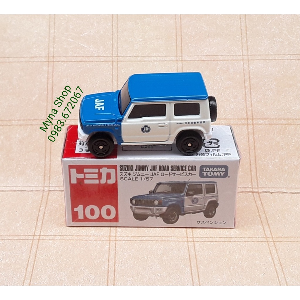 Đồ chơi mô hình tĩnh xe Tomica, Suzuki Jimny JAF Road Service Car, chính hãng, sealed full box, tặng hộp PVC