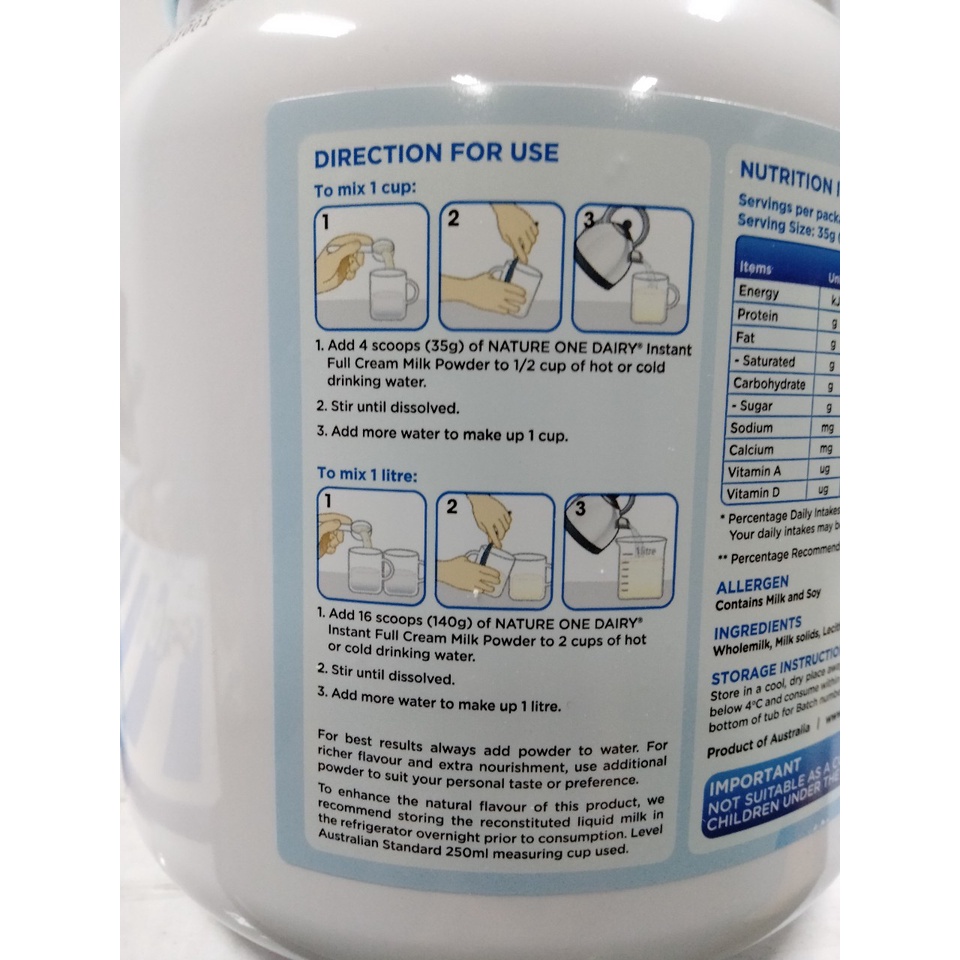 Sữa Bột Nguyên Kem Nature One Dairy 1Kg - Nhập Khẩu Úc