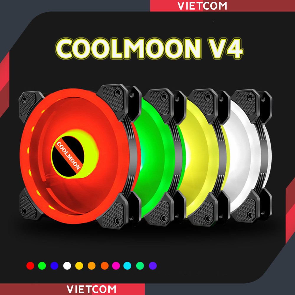 Fan Case Coolmoon V4 - Led RGB Dual Ring (Led tâm + Led viền) - Đồng Bộ Hub Coolmoon