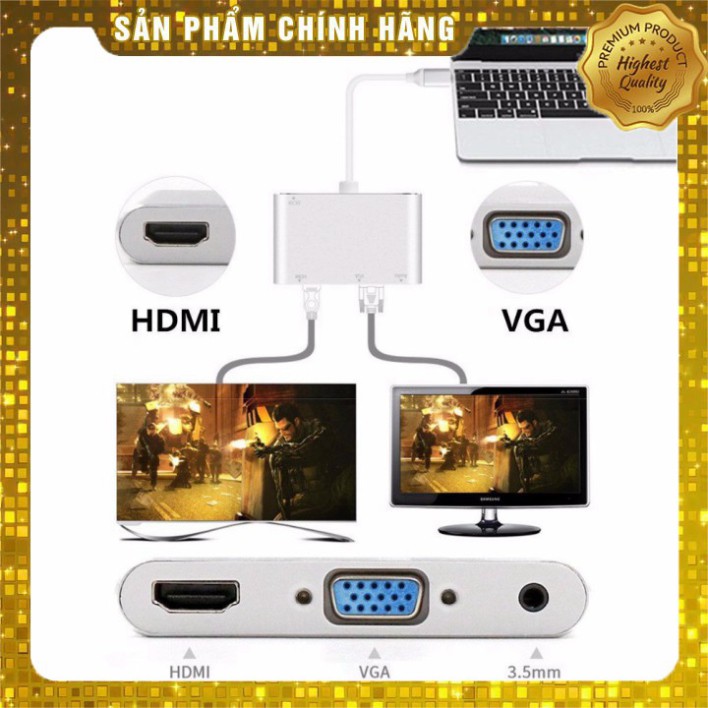 (Xả KHO)Hub USB Type C ra HDMI 4K & VGA có âm thanh cho Macbook - USB Type C to VGA HDMI 4K UHD with Audio 3.5mm Sản phẩ