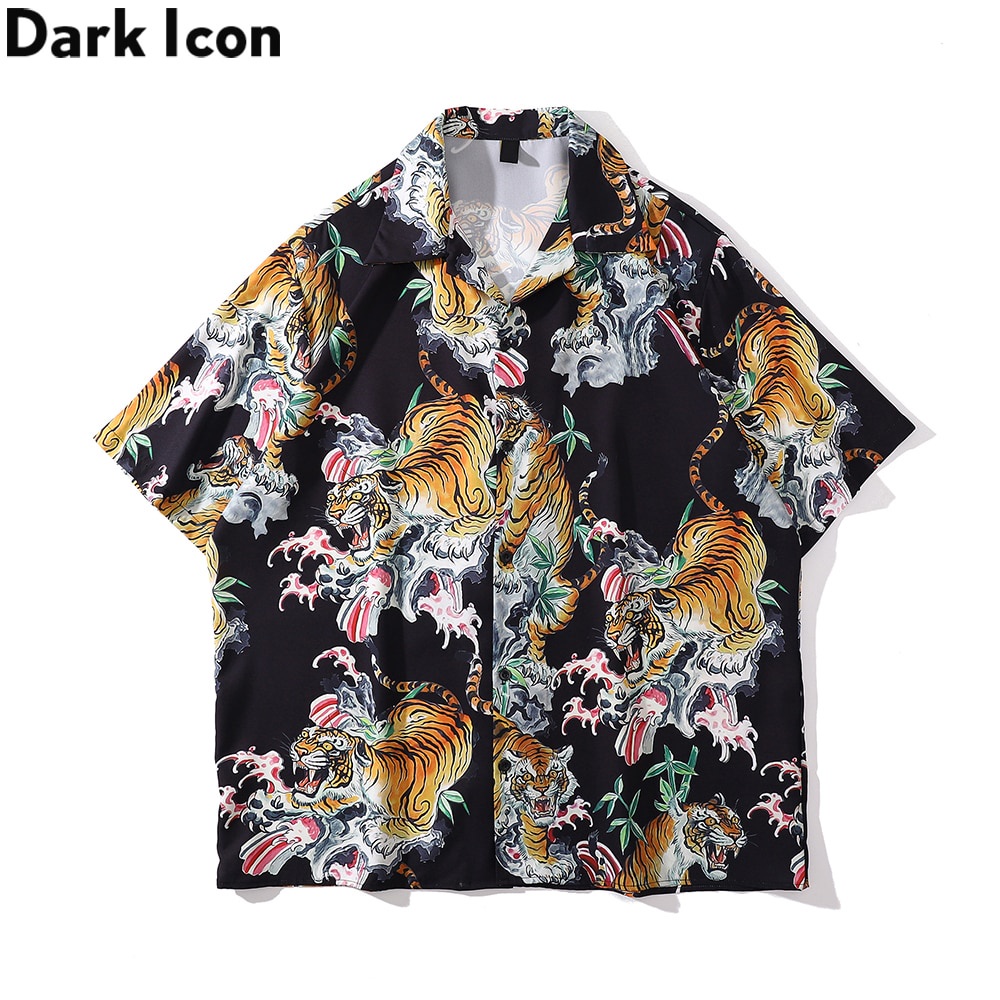 Áo Sơ Mi Mỏng In Hình Cọp Toàn Diện Phong Cách Hawaii Cho Nam