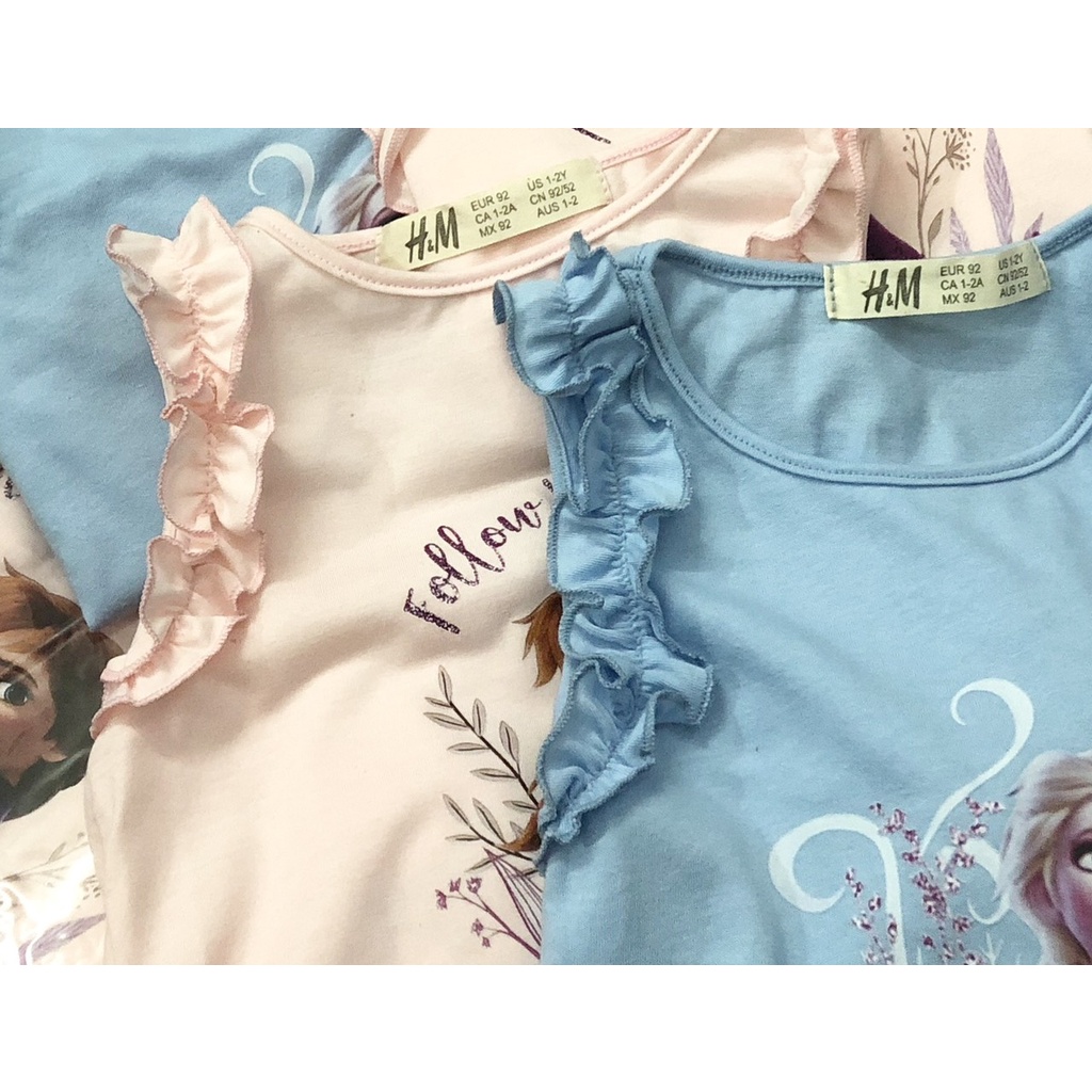 Áo thun cộc tay bé gái - Set 2 áo sát nách tay bèo Elsa HM cho bé gái size 2-10t