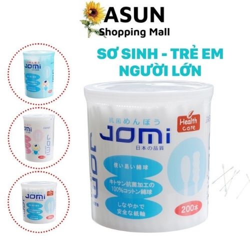 Tăm Bông Jomi Kháng Khuẩn Cho Sơ Sinh, Trẻ Em, Người Lớn 1 Đầu Tròn-1 Đầu Xoắn Nhật Bản