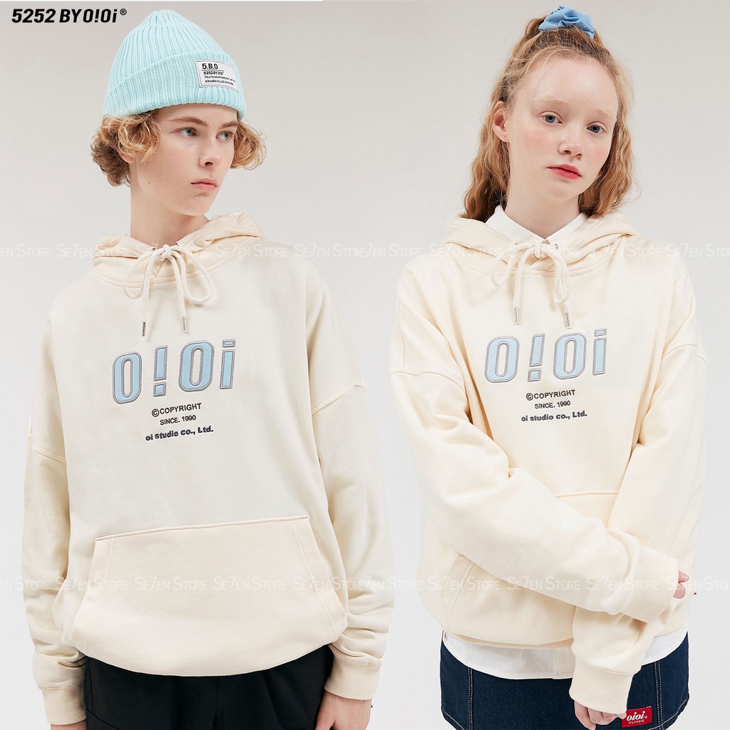 Áo Hoodie OIOI 5252 Nỉ Bông form rộng Unisex nam nữ phong cách Hàn Quốc hai màu tím khoai môn và trắng Cream