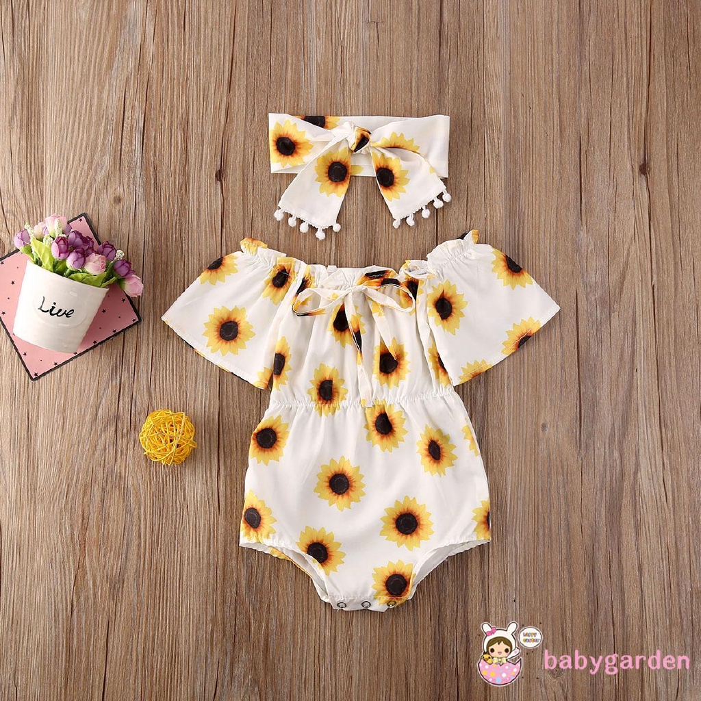 Set Áo Liền Quần In Hình Quả Dứa &amp; Băng Đô Quấn Đầu Cho Bé Gái