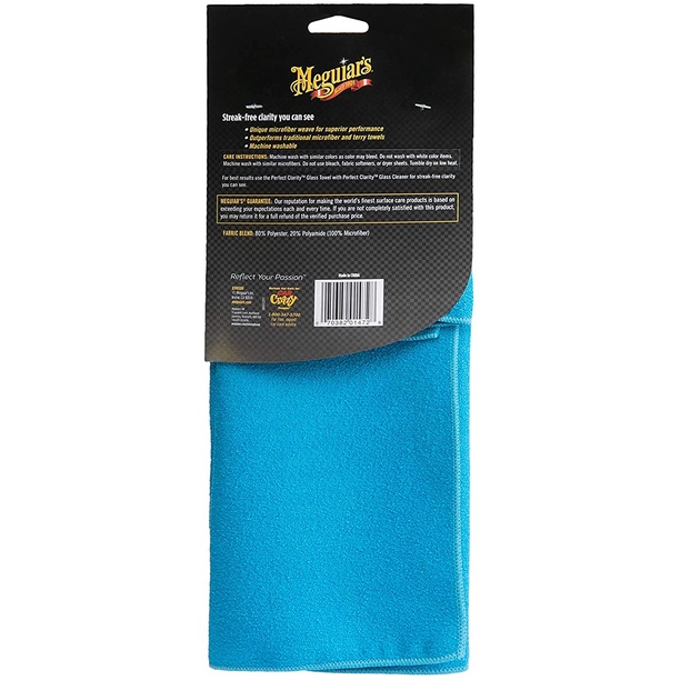 Meguiar's Khăn lau kính xe hơi (màu xanh) - Perfect Clarity Glass Towels, Blue - 1 Pack, X210300