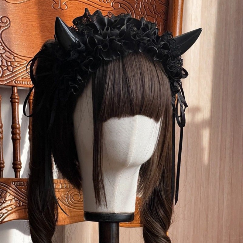 Cài Tóc Hình Sừng Quỷ Hoạt Hình Phối Ren Phong Cách Gothic Cho Nữ