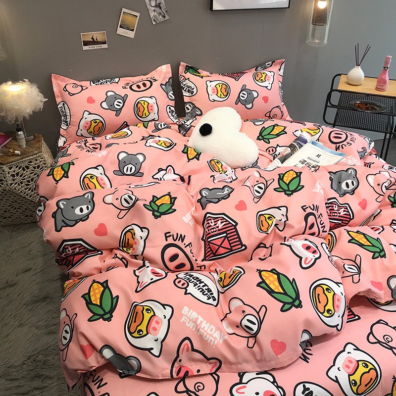 Sét Đủ 5 món ga gối chăn hè trần bông 2 vỏ gối và vỏ gối ôm mẫu KITTY THIÊN THẦN