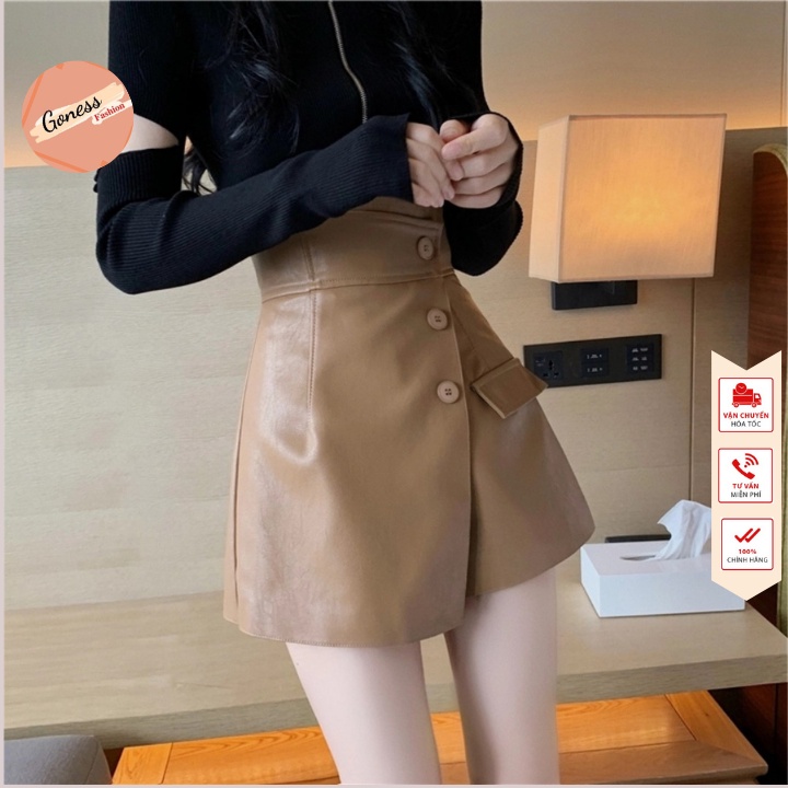 Quần da nữ Goness cạp cao giả váy kiểu vạt chéo 3 cúc cao cấp siêu tôn dáng 206 | BigBuy360 - bigbuy360.vn