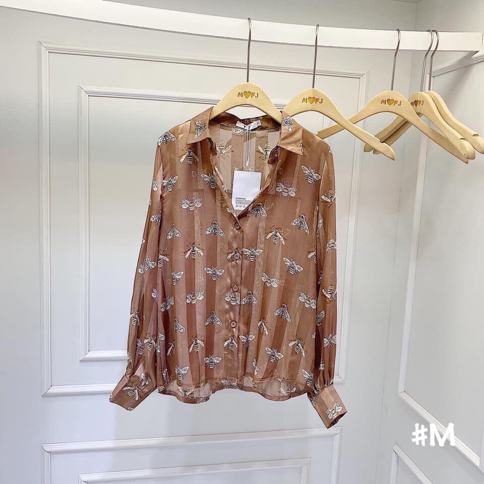 [HÀNG CHUẨN ẢNH 100%]Áo sơ mi cổ đức họa tiết con ong full 2 màu đen nâu | BigBuy360 - bigbuy360.vn