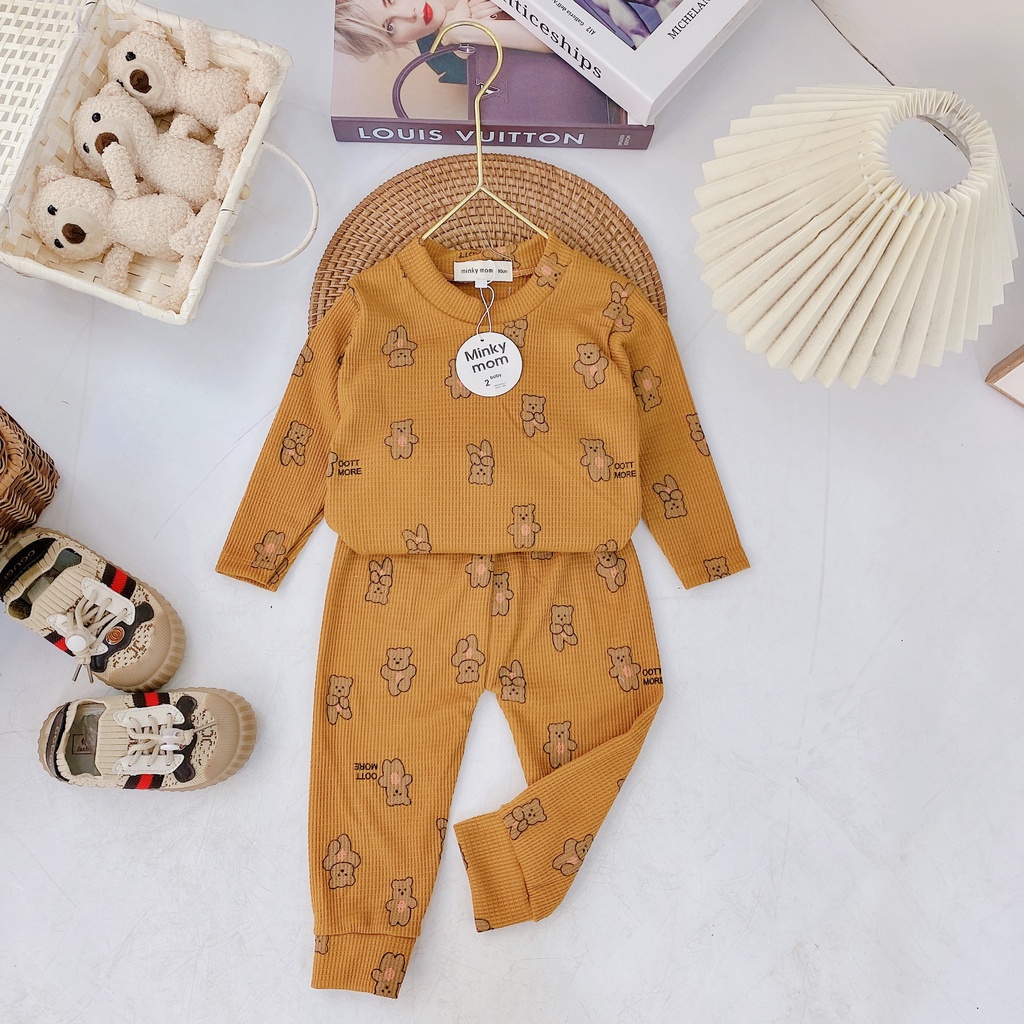 Bộ dài tay thu đông cho bé trai bé gái 8-18kg, vải tổ ong cao cấp, họa tiết Chú Gấu ngộ nghĩnh - BO101