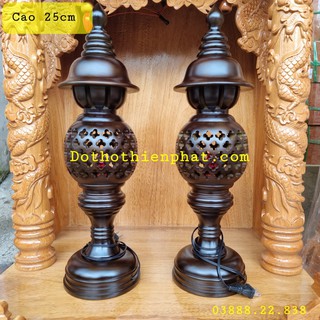 Cặp đèn thờ gỗ xà cừ cao 25cm loại 1 mẫu mới rất đẹp