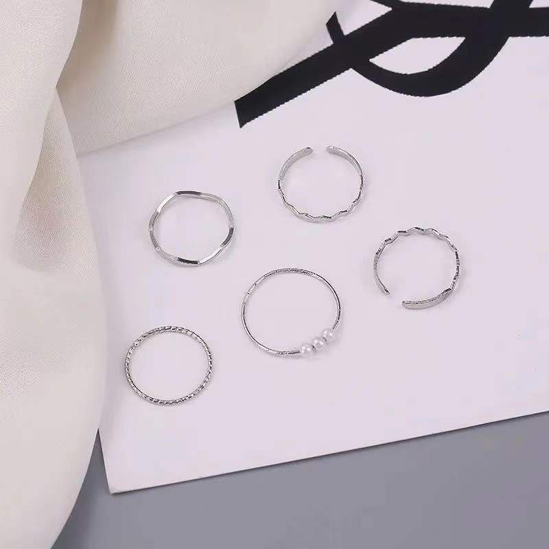 Set Nhẫn Đeo Tay Kim Loại Gợn Sóng Thời Trang Hàn Quốc