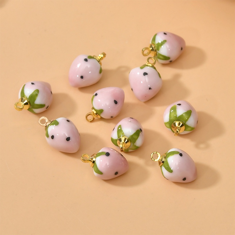 Mặt Vòng cổ / Vòng Đeo Tay / Khuyên Tai Hình Trái Dâu Bằng Gốm Sứ diy 2023