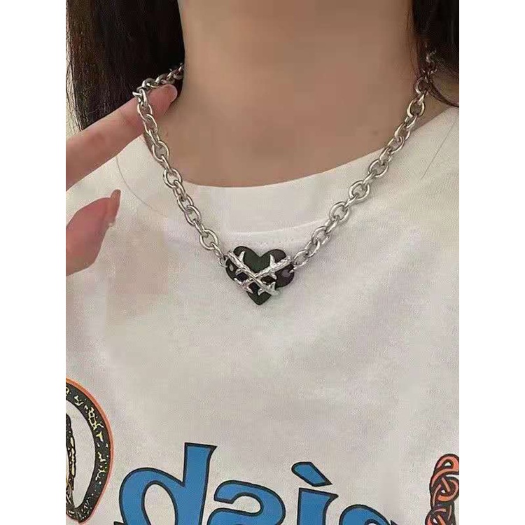 Vòng Cổ choker Mặt Trái Tim Màu Đen Phong Cách Hip Hop gothic Punk Ngọt Ngào Và Mát Mẻ Dành Cho Bạn Nữ clavicl HB