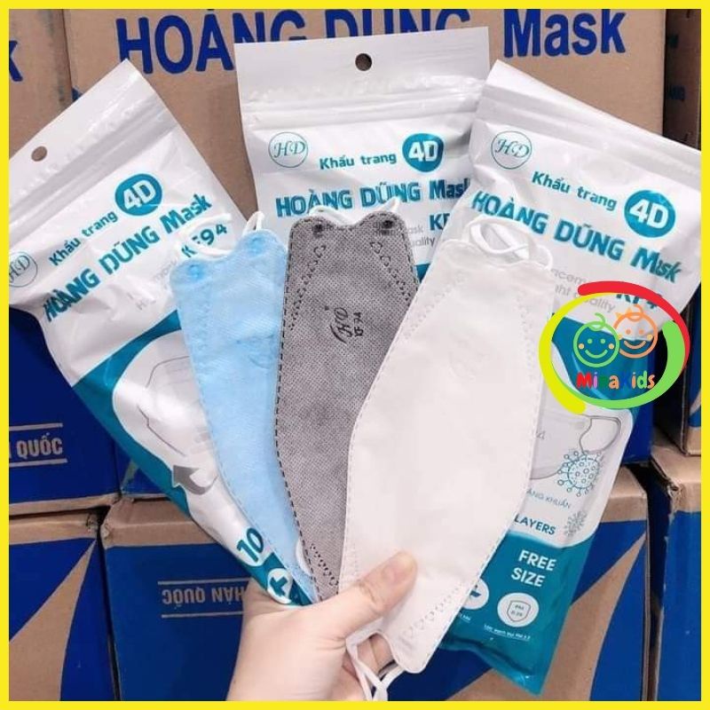 Thùng 300 Cái Khẩu Trang Y Tế KF94 4D Hoàng Dũng 4 Lớp Kháng Khuẩn Sản Xuất Theo Công Nghệ Hàn Quốc KT07