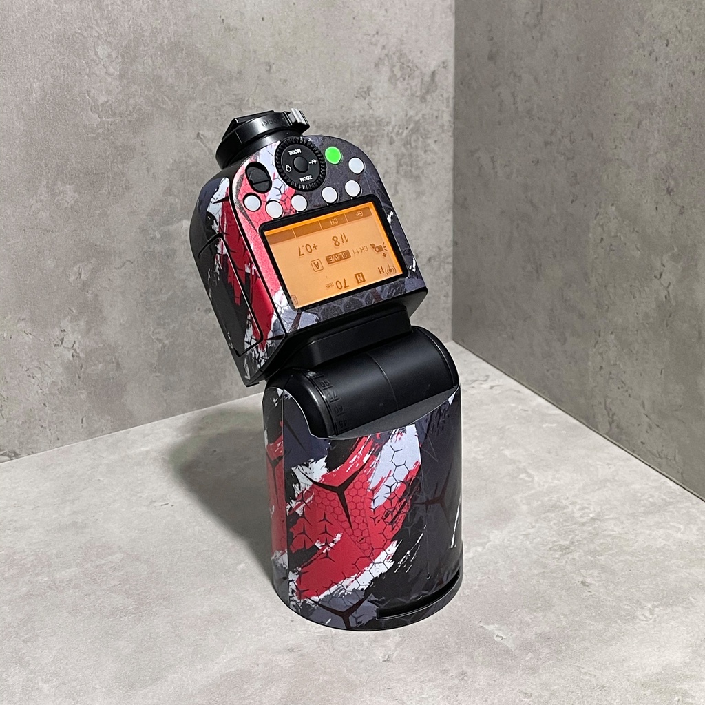 Skin 3M đèn flash Godox,canon,nikon,sony,shanny - Inb tên đèn cho shop để đặt đúng loại