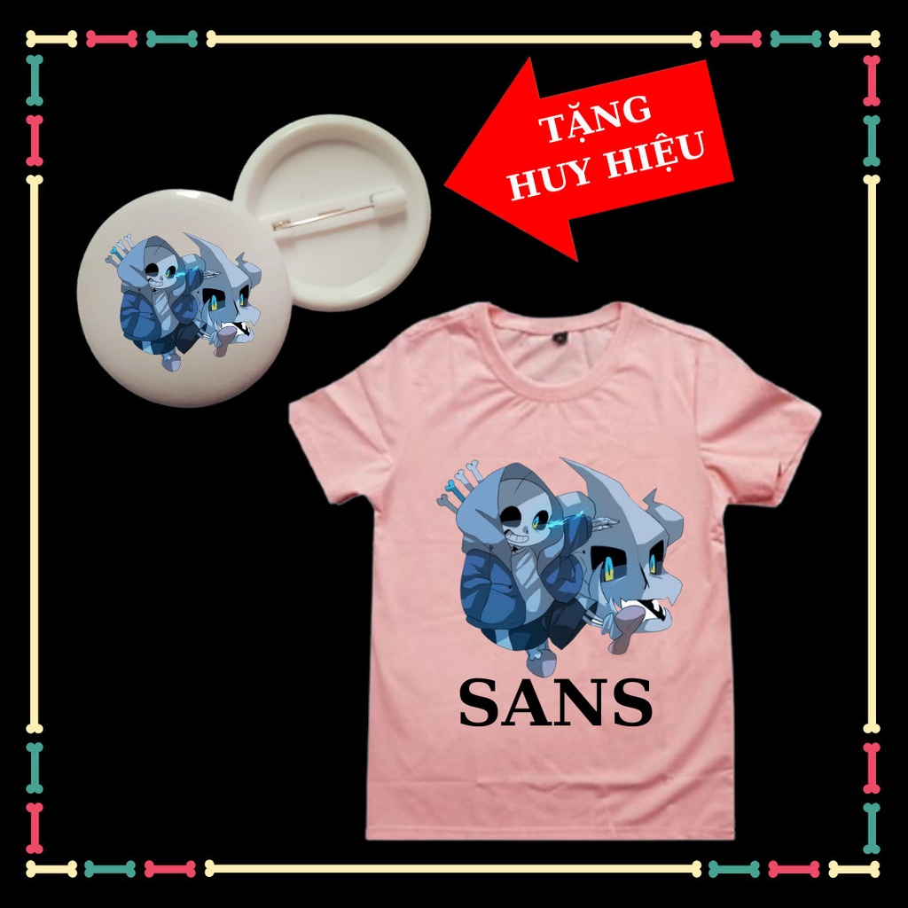 Áo thun bé trai, bé gái mẫu Sans siêu ngầu đủ size áo từ 10kg đến 90kg, kèm huy hiệu Sans