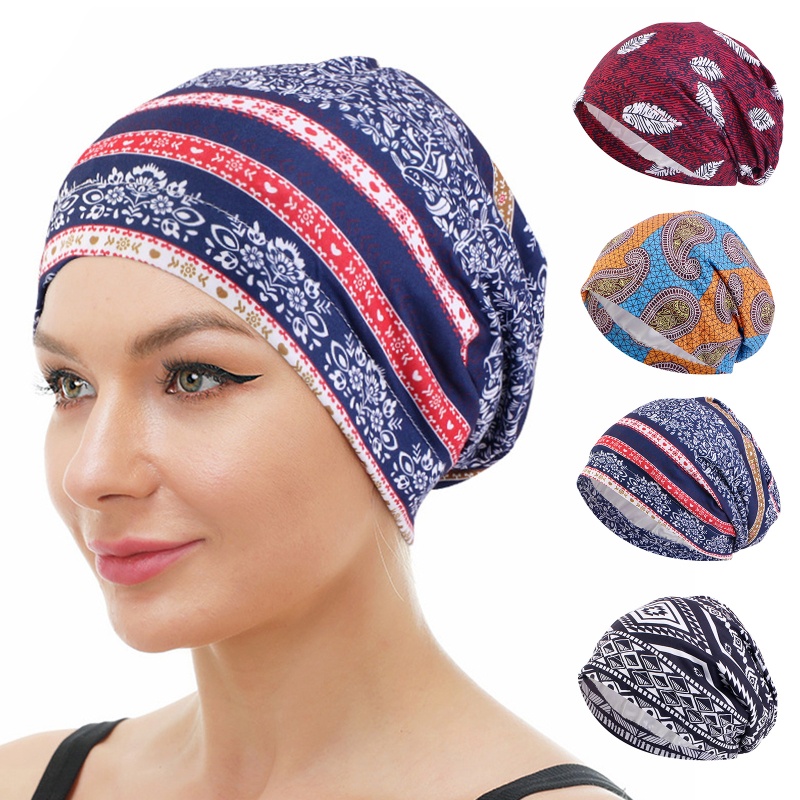 Khăn Choàng Đầu Hai Lớp Mềm Mại Thắt Nút Hoa Châu Phi Màu Đen Phong Cách Bohemia Hợp Thời Trang Cho Nữ