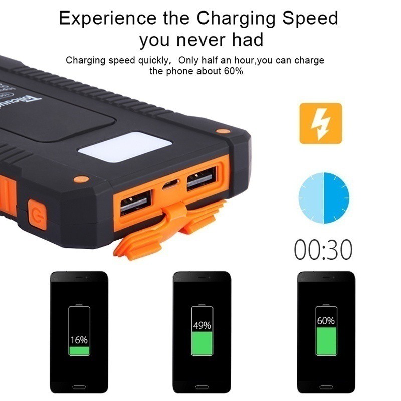 sạc dự phòng 50000mAh Power Bank Sạc năng lượng mặt trời không thấm nước với đèn pin USB kép