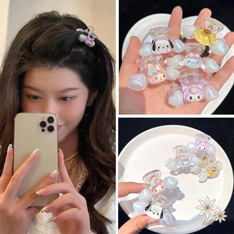 SANRIO Dễ Thương Kẹp Tóc Nhựa Hình Trái Tim Lấp Lánh Xinh Xắn Cho Bé Gái