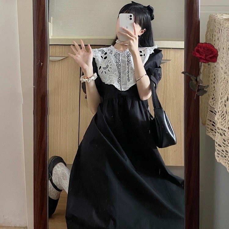 [ORDER] Váy xòe cổ ren búp bê cổ điển Pháp tay phồng Phong cách Hepburn Free size có ảnh thật VD043