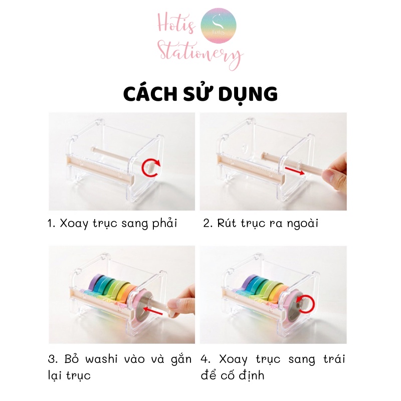 Hộp cắt băng keo washi trong suốt có 2 lưỡi cắt