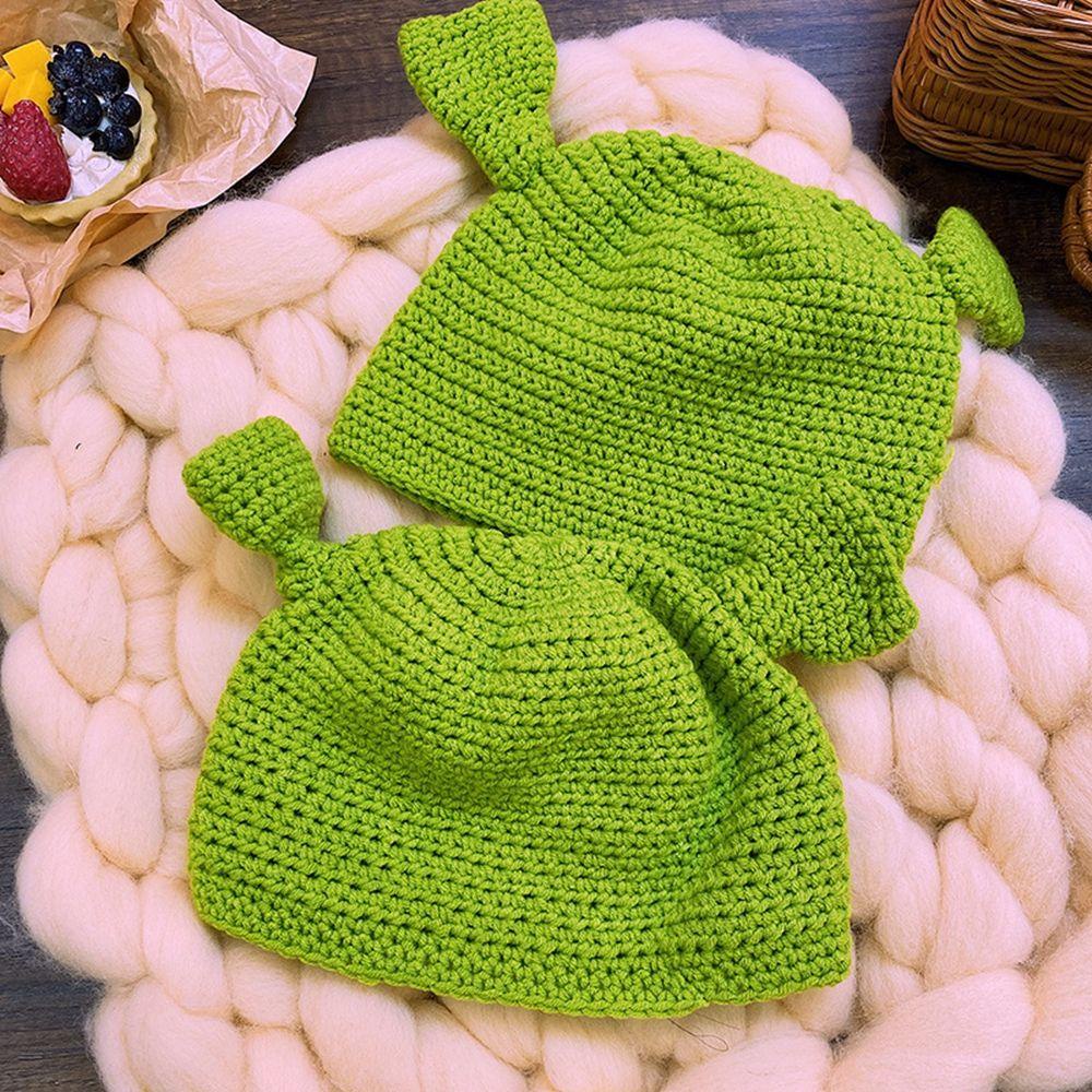 Mũ Len Beanie Đính Tai Dài Màu Xanh Lá Ogre Shrek Dễ Thương Cho Nữ