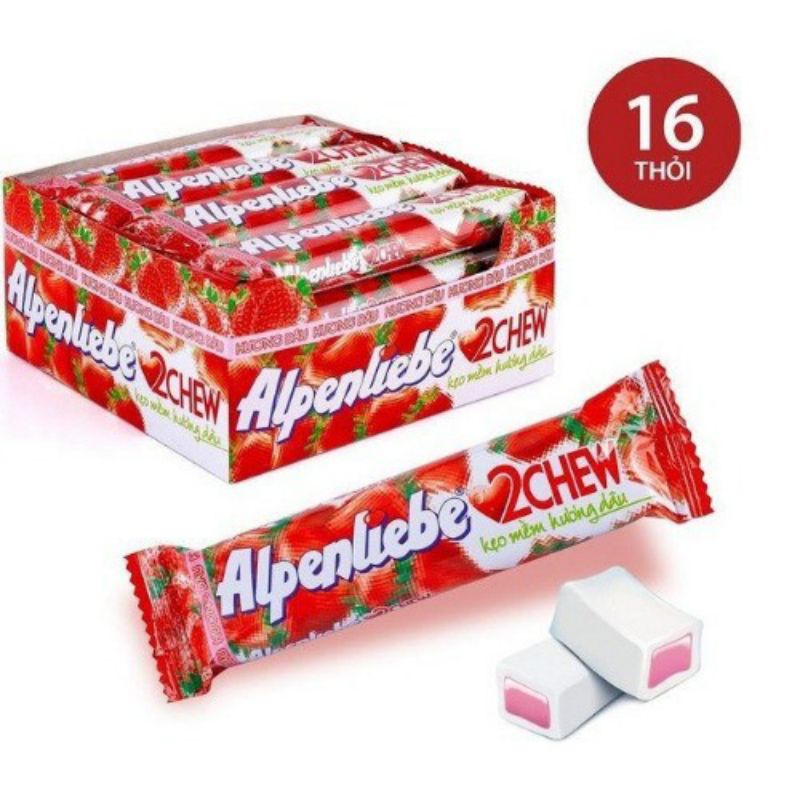 KẸO MỀM HƯƠNG DÂU ALPENLIEBE 2CHEW ( Hộp 16 thanh )