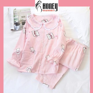 Bộ Đồ Bầu Kết Hợp Sau Sinh Cho Bé Bú Dài Tay Quần Dài Chất Cotton Mềm Mịn HT4612 Honey Mommy