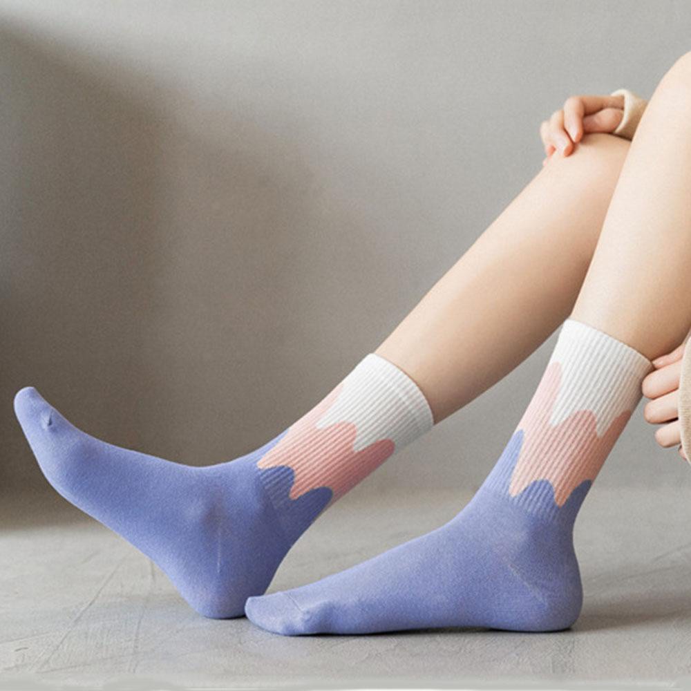 1 Đôi Vớ Cotton Cổ Trung Màu Gradient Thời Trang Cho Nữ