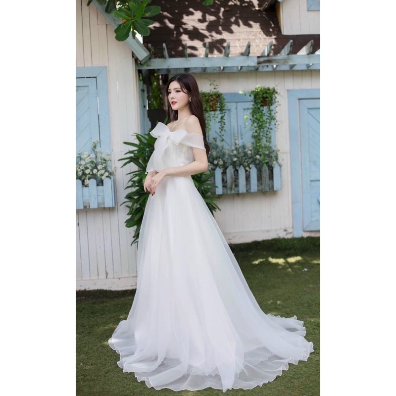 đầm nơ trễ vai