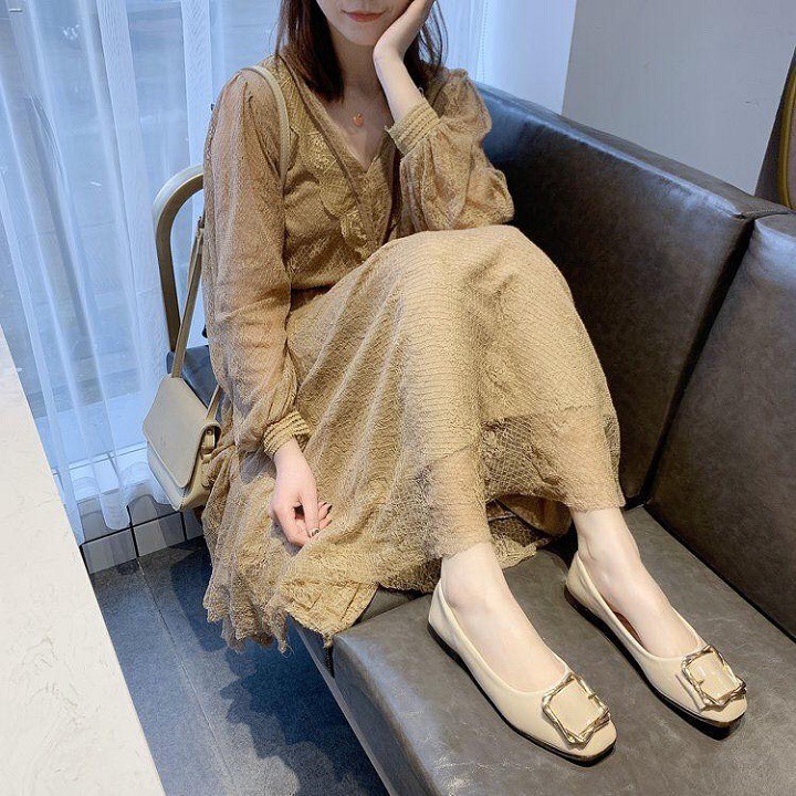 FREE SHIP Giày búp bê nữ đế bệt khóa vuông phong cách hàn quốc siêu xinh 001