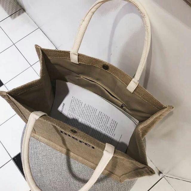 Túi cói Merci 35cm - túi cói đi biển giỏ xách nữ thời trang