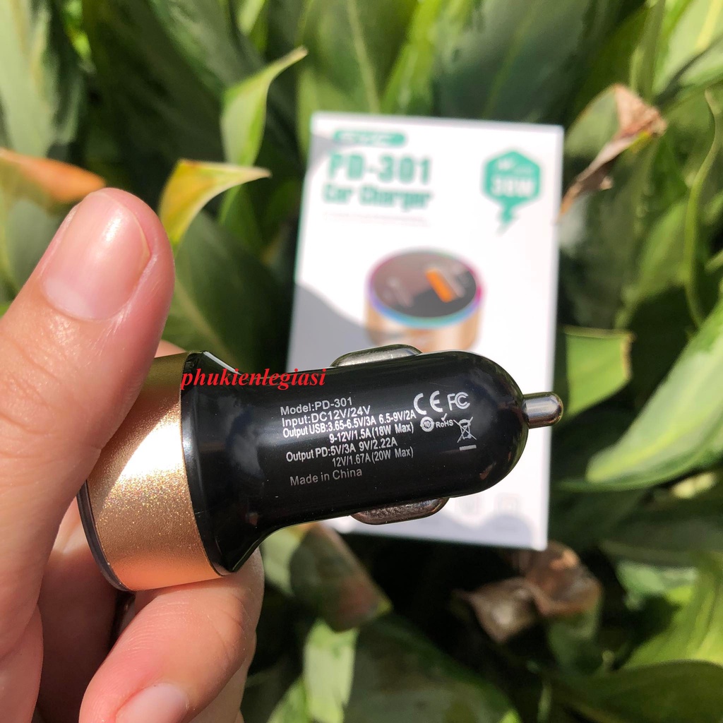 Cốc sạc xe hơi SYC 301 có cổng PD hỗ trợ sạc nhanh