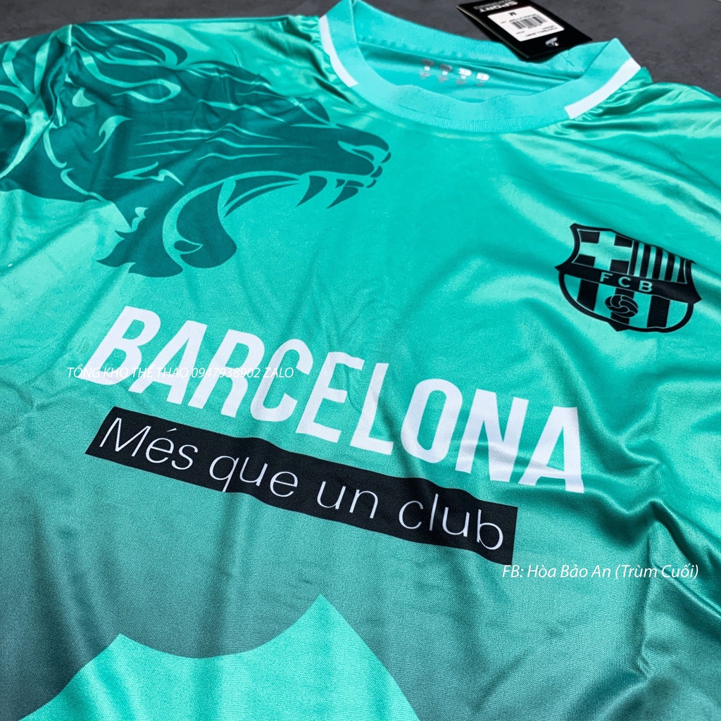 Set Bộ Thể Thao Quần Áo Bóng Đá CLB Barca (Barcelona) Màu Xanh họa tiết -Vải thun thái phom 43-95kg