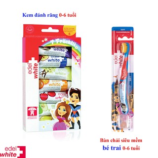 Combo kem đánh răng 0-6 tuổi và bàn chải Edelwhite, Thụy Sĩ