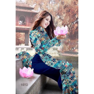 Vải may áo dài hoa nhí nhỏ màu xanh Cô Ba Sài Gòn