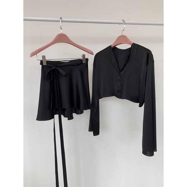 Set Victoria & Ballerina - set lụa satin chân váy quấn eo