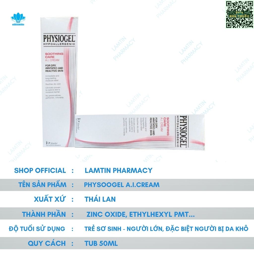 PHYSIOGEL HYPOALLERGENIC SOOTHING CARE A.I Kem dưỡng ẩm toàn thân an toàn cho trẻ sơ sinh CREAM 50ML