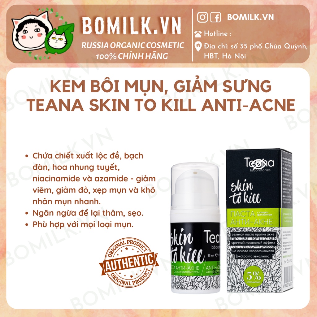 Kem bôi mụn Teana Skin to Kill Anti- acne - ngừa mụn, dịu da &amp; giảm thâm, sẹo mụn