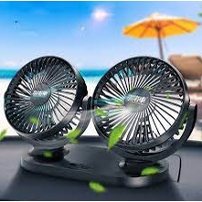 Quạt máy đôi mini 12v, 24v xoay 360 tiện ích trên ô tô, xe hơi cao cấp