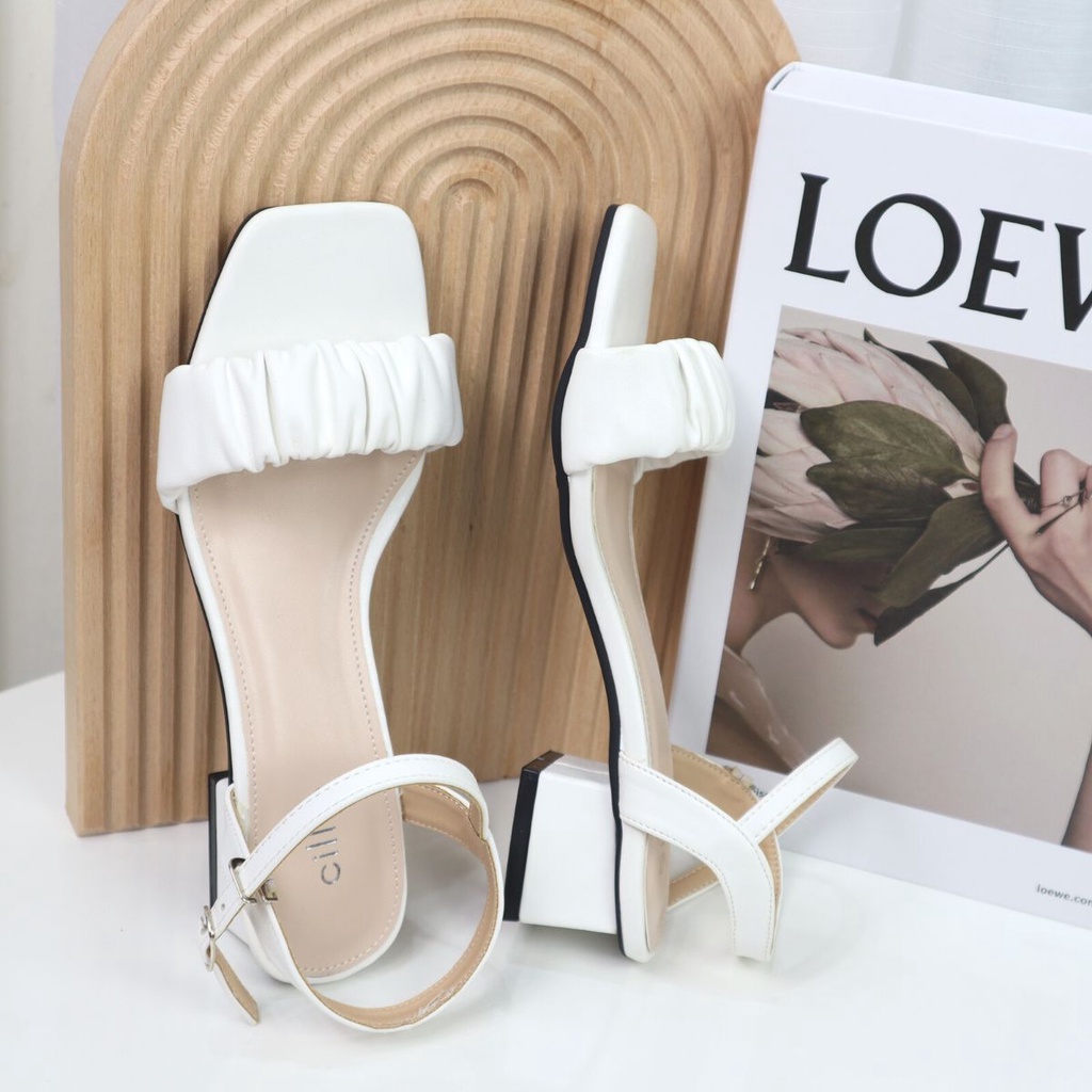 Giày sandal cao gót nữ quai nhúng bèo điệu đà gót vuông cao 3cm đi học đi chơi Cilie 2012