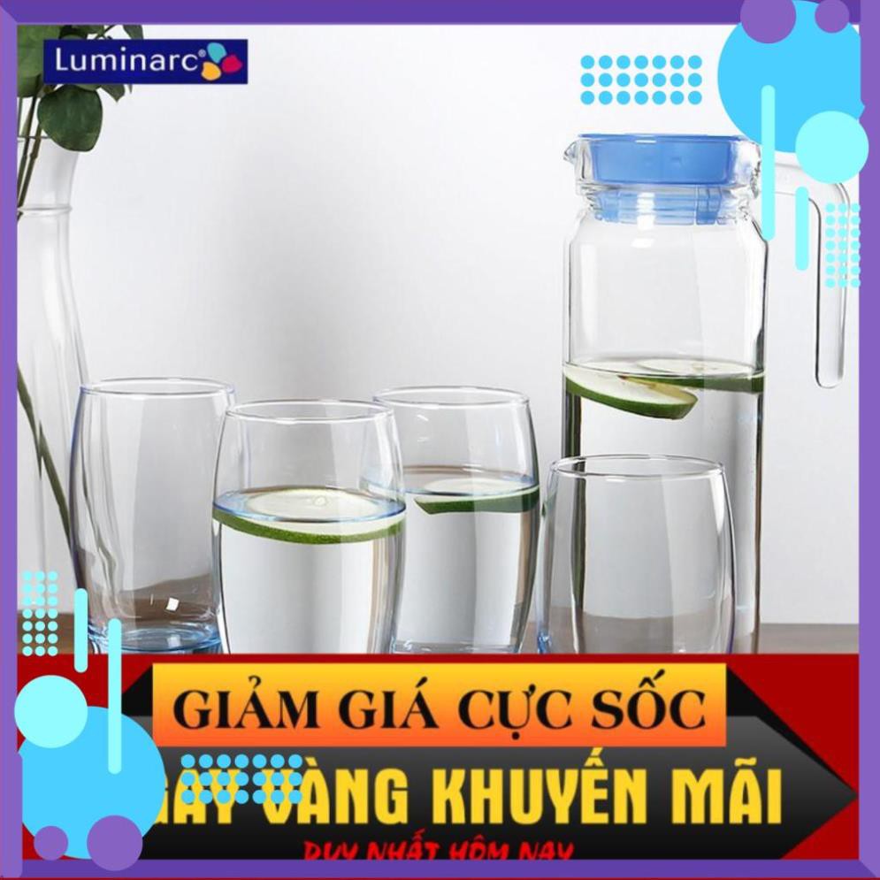 [CHẤT LƯỢNG UY TÍN] Bộ Bình Thủy Tinh Luminarc Rotterdam Ice Blue 5 Món J1799  ( 01 Bình 1.1Lít + 04 Ly 350ml )