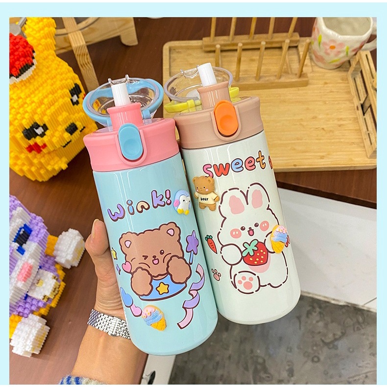 PVN47627 Bình Nước Giữ Nhiệt 550ML Kèm Ống Hút Tiện Lợi Dành Cho Bé Giá Rẻ