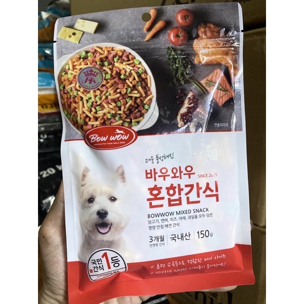 [MẪU MỚI ]Snack Hỗn Hợp Bow Wow 150gram cho Thú Cưng nhập khẩu từ Hàn Quốc